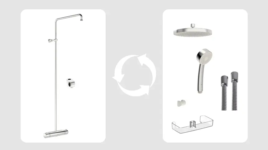 Shower- and Bath Faucets, Shower Sets and Shower Systems:, 